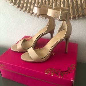 Candies tan patent  ankle strap stiletto